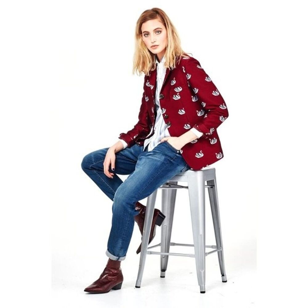Cooper Trelise Cooper Jacket Swan Song Blazer Burgundy Embroidered Jacquard US 4 - Picture 3 of 12